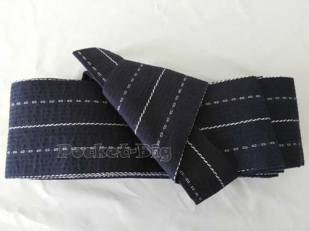 Japanese Mens Kimono Yukata Stiff Kaku Obi Belt Easy Kai No Kuchi Musubi Blue