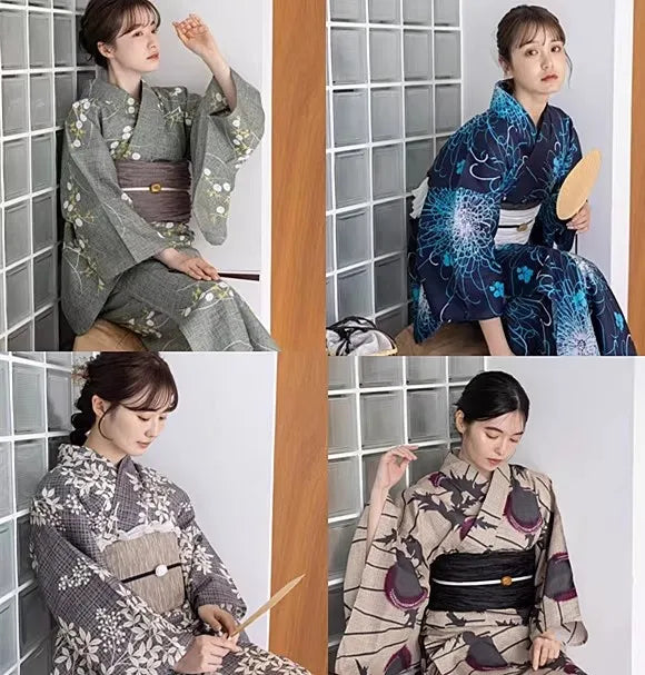 Japanese Kimono / Yukata for Women, Traditional Formal Style in 100% Cotton, Ideal for Photo Shoots Travel Wear