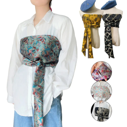 Brocade Jacquard Wide Belt Japanese Kimono Yukata Obi Fabric Waistband Shirt Dress Decor Chic Corselet Chest Wrapped Cummerbund