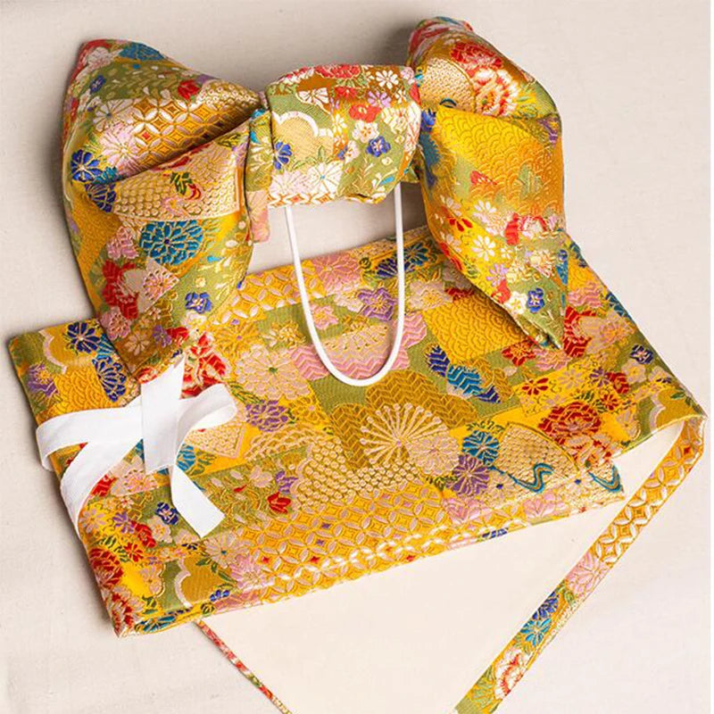 Traditional Kimono Yukata Obi Belt Gorgeous Brocade Floral Cummerbunds Bow-knot Retro Japanese Geisha Costume Props Waistband