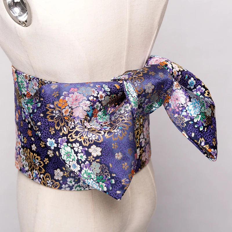 Traditional Kimono Yukata Obi Belt Gorgeous Brocade Floral Cummerbunds Bow-knot Retro Japanese Geisha Costume Props Waistband