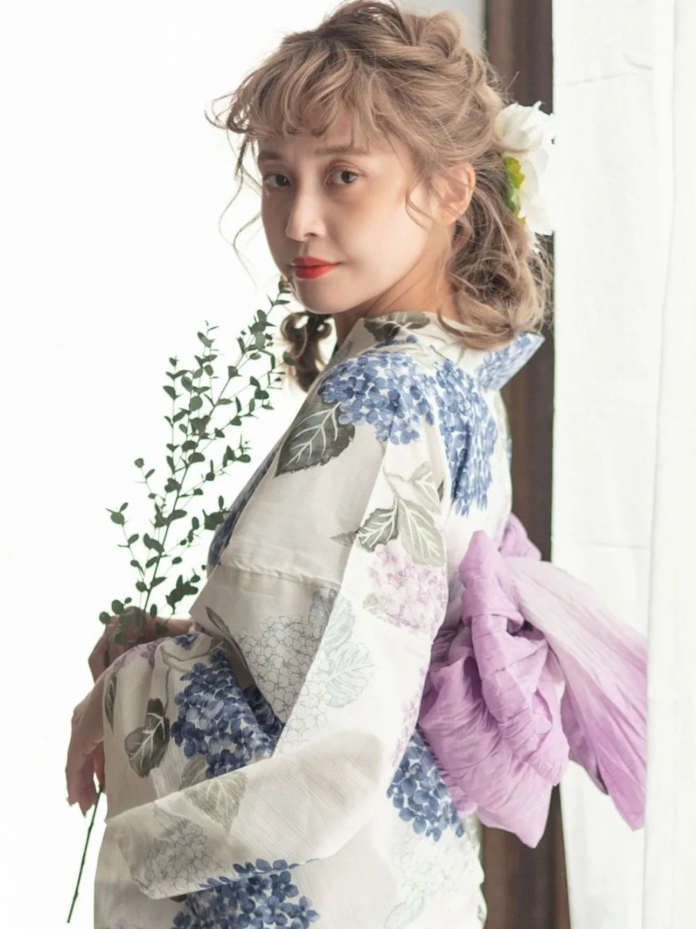 Japanese Style Yukata Bathrobe Girl's Kimono Small Pattern Embroidered Ball Flower Breathable Linen like Fabric Women's Wear