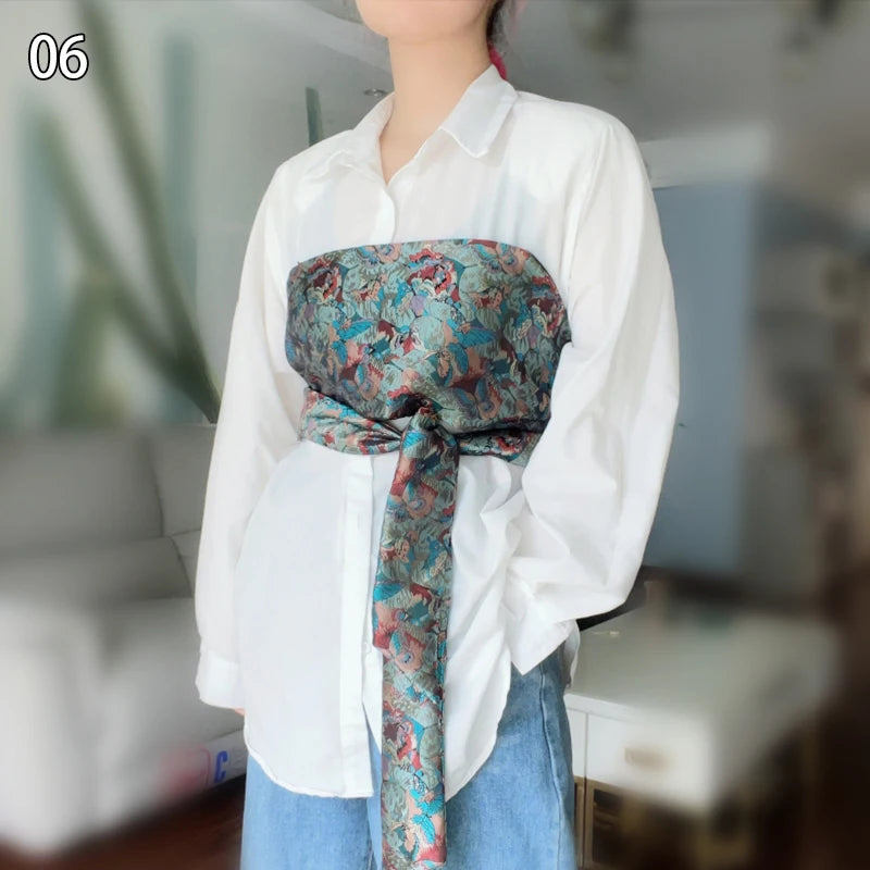 Brocade Jacquard Wide Belt Japanese Kimono Yukata Obi Fabric Waistband Shirt Dress Decor Chic Corselet Chest Wrapped Cummerbund