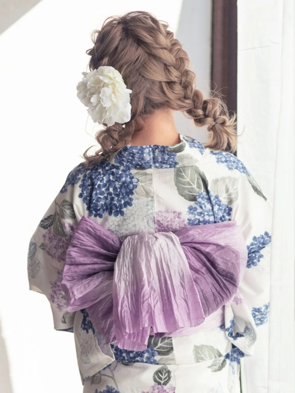 Japanese Style Yukata Bathrobe Girl's Kimono Small Pattern Embroidered Ball Flower Breathable Linen like Fabric Women's Wear