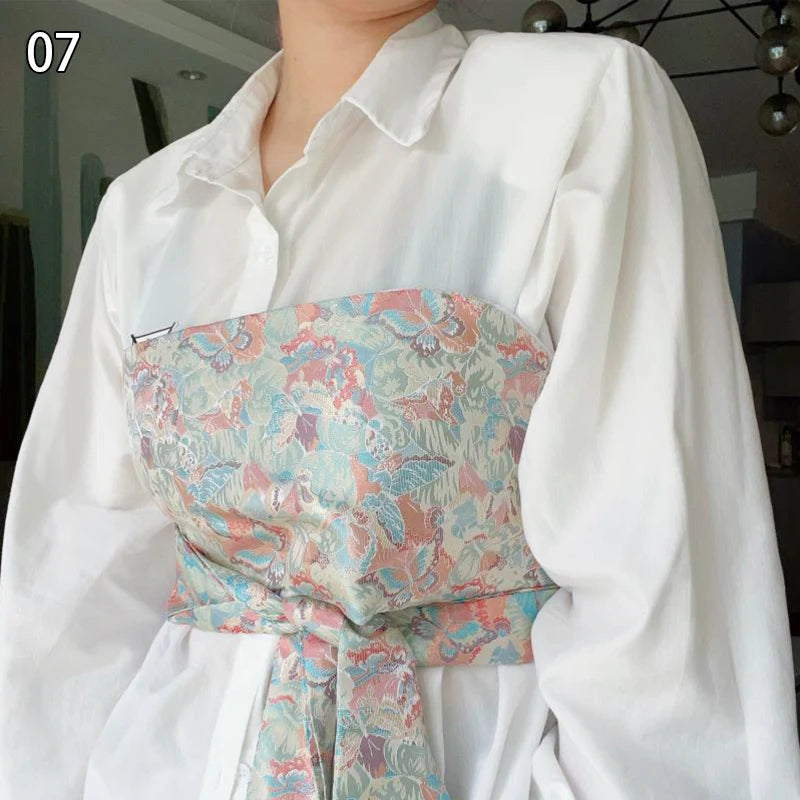 Brocade Jacquard Wide Belt Japanese Kimono Yukata Obi Fabric Waistband Shirt Dress Decor Chic Corselet Chest Wrapped Cummerbund