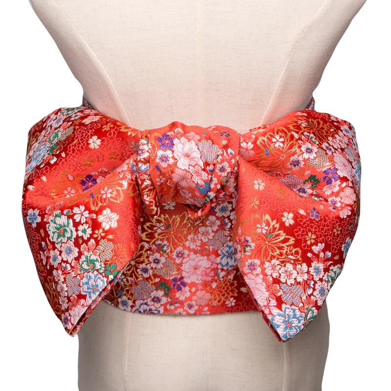 Traditional Kimono Yukata Obi Belt Gorgeous Brocade Floral Cummerbunds Bow-knot Retro Japanese Geisha Costume Props Waistband