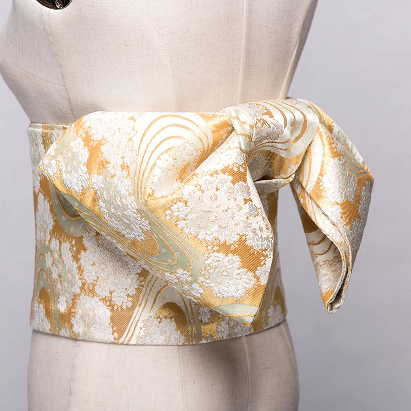 Traditional Kimono Yukata Obi Belt Gorgeous Brocade Floral Cummerbunds Bow-knot Retro Japanese Geisha Costume Props Waistband