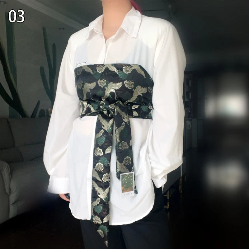 Brocade Jacquard Wide Belt Japanese Kimono Yukata Obi Fabric Waistband Shirt Dress Decor Chic Corselet Chest Wrapped Cummerbund